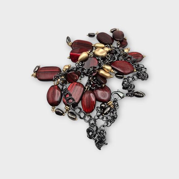 Red & Gold Bead Necklace – Antique Metal – Dark Academia Gothic Regency Style - Picture 4 of 9